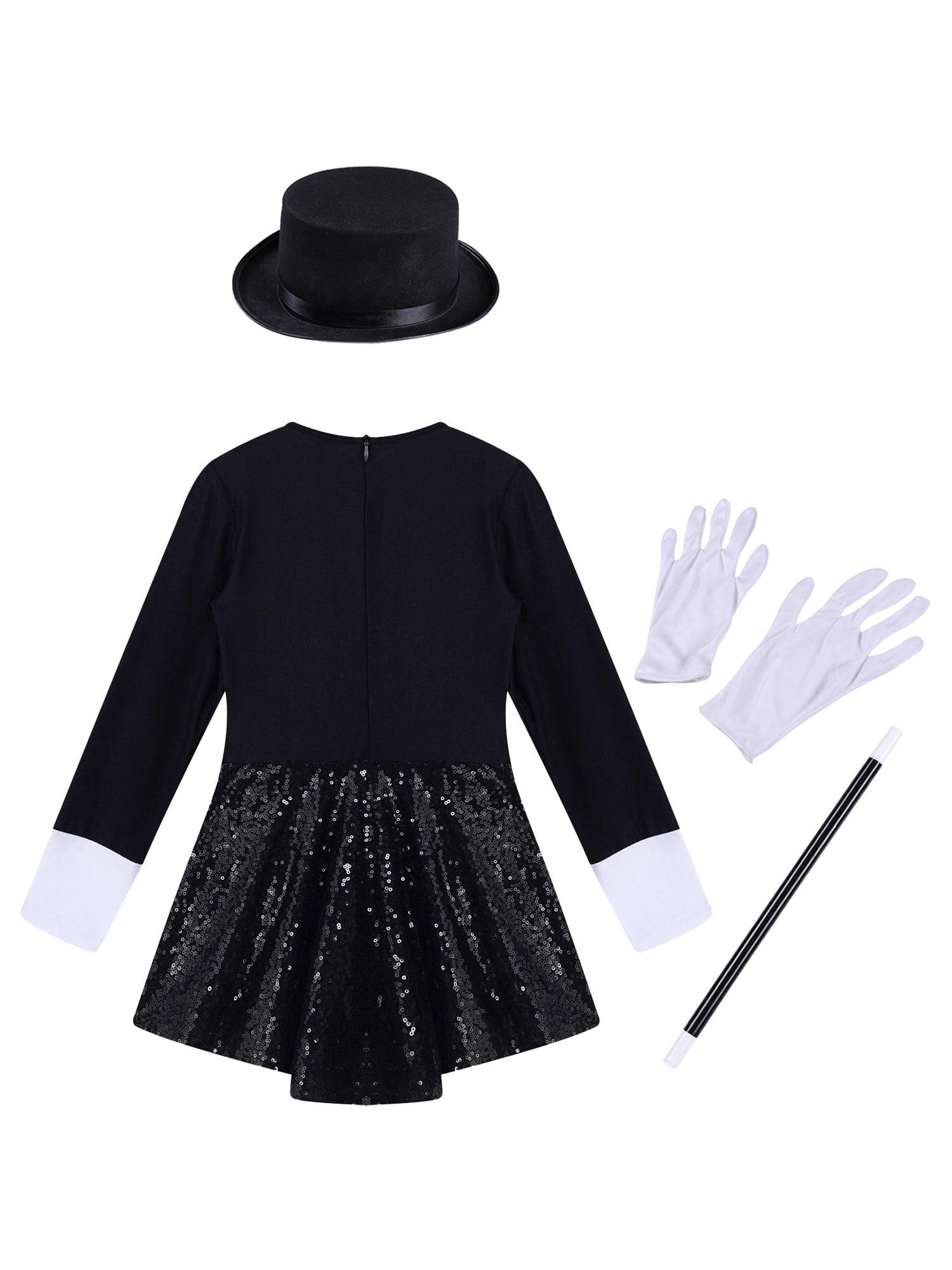 TiaoBug Kids Girls Magician Costume Long Sleeve Sequins Leotards Halloween Fancy Dress Up Outfits Black 8