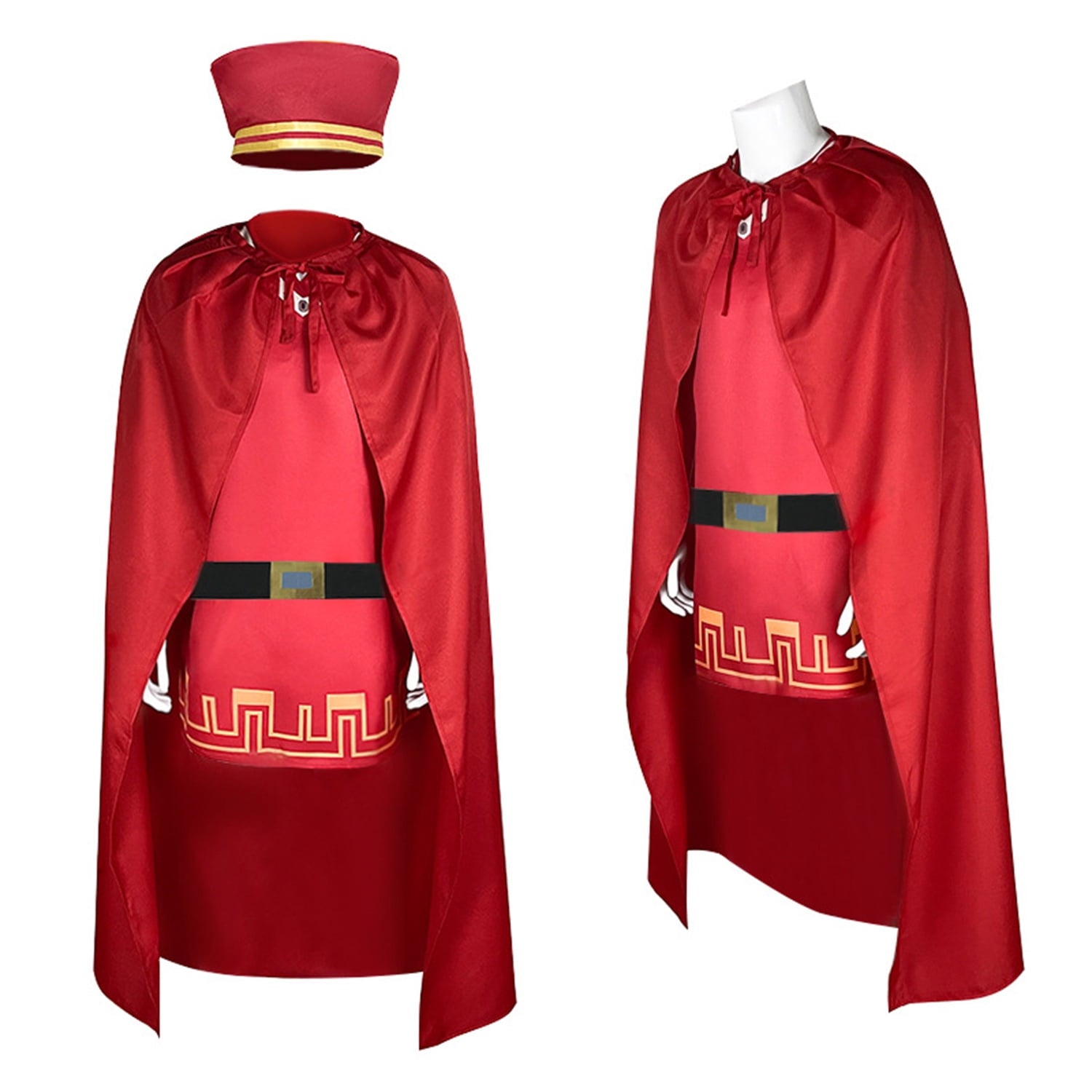  Unisex Adult King Farquaad Cosplay Costume Outfits Halloween Classic Role Farquaad Costume Red Cape Cloak Cap Suit