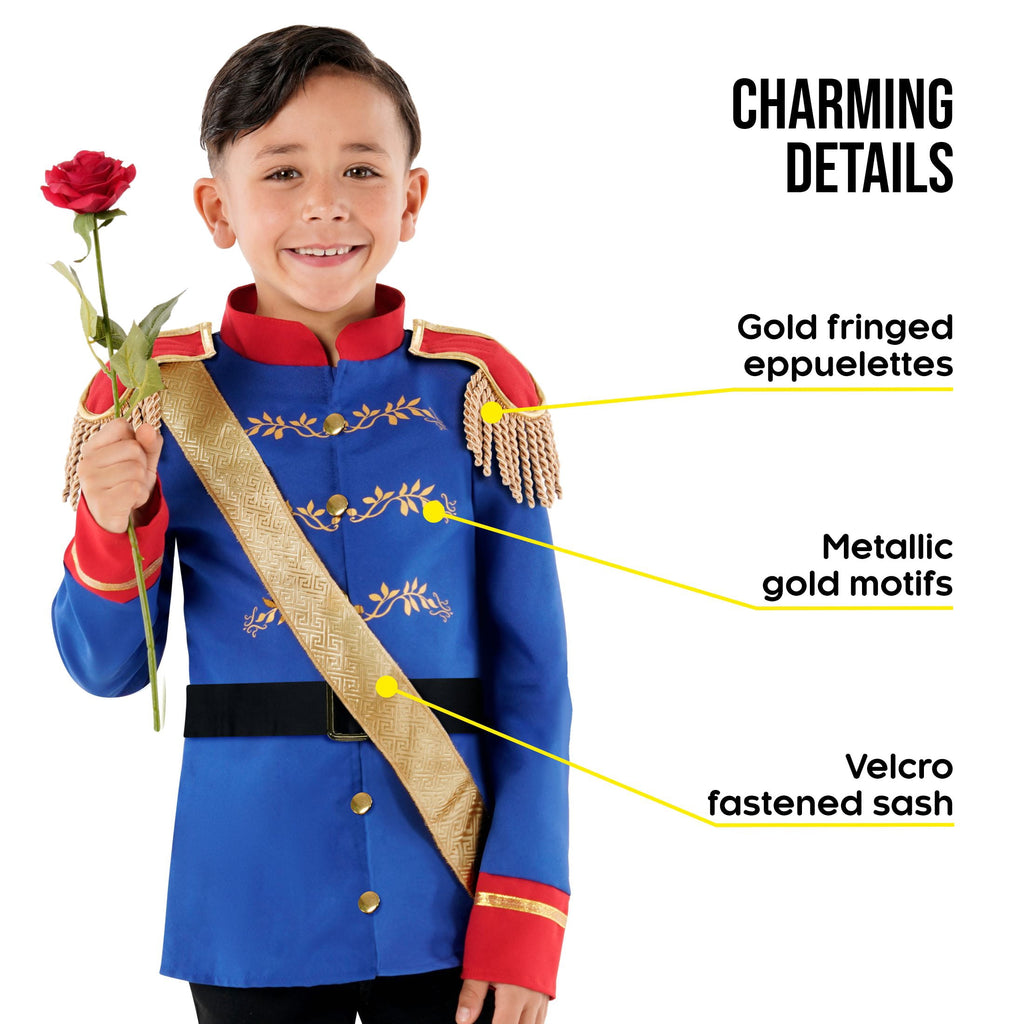  Fairytale Prince Kids Halloween Costume For Boys Blue 10-12 Years