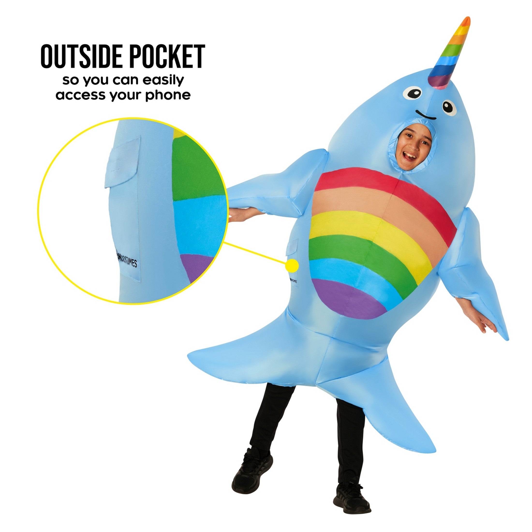  Kids Inflatable Narwhal Costume Boys Girls Blow Up Rainbow Fish Halloween Blue One Size