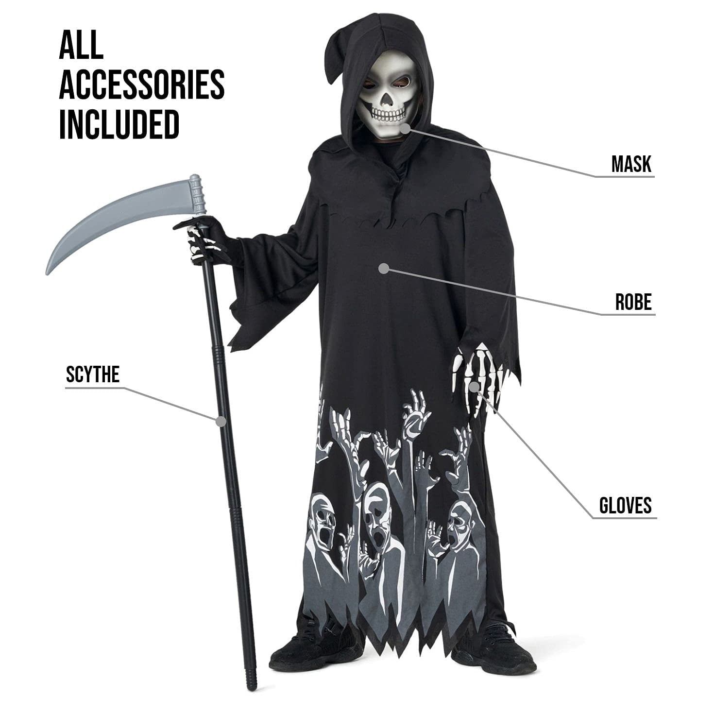  Grim Reaper Kids Halloween Costume For Unisex Black 7-9 Years