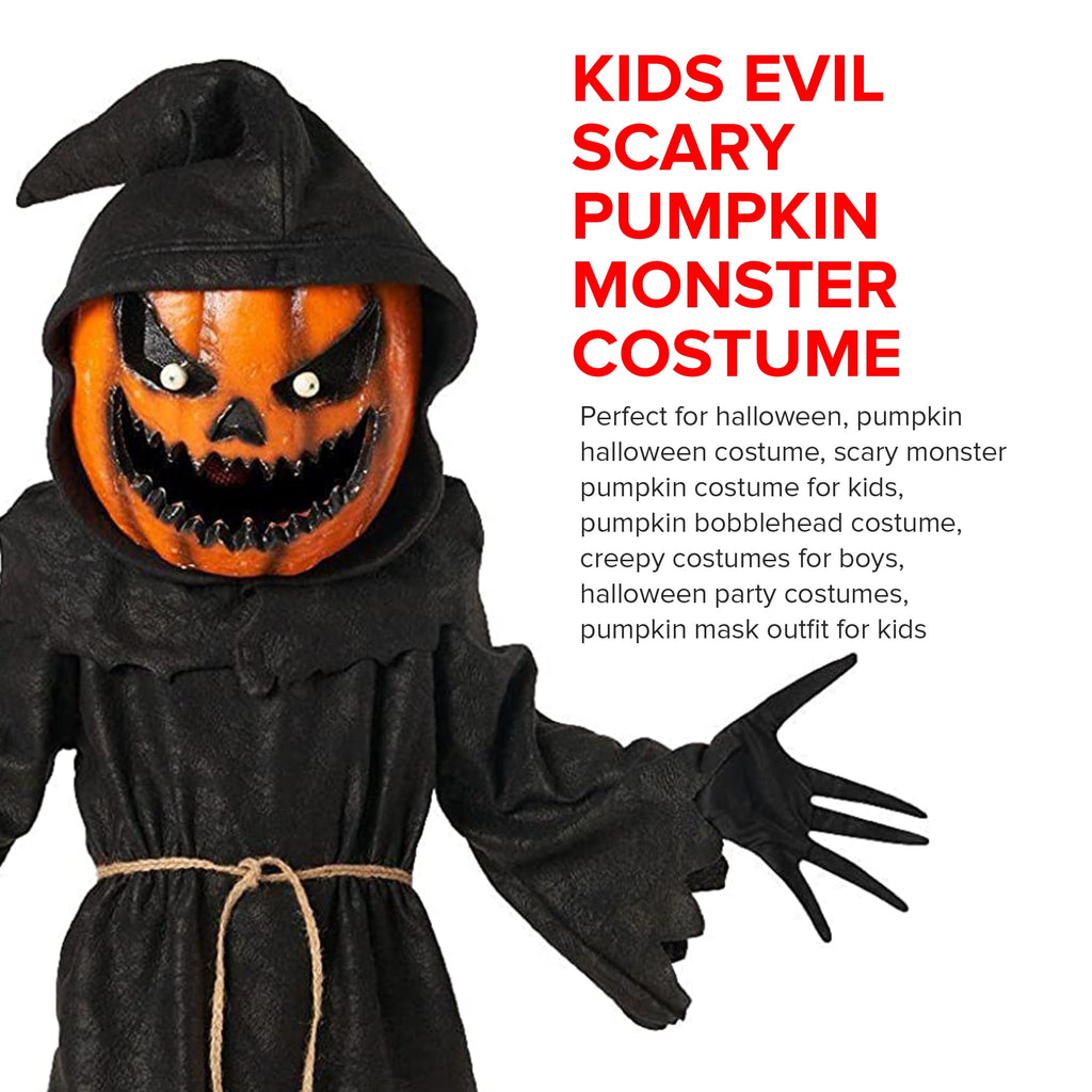  Kids Evil Pumpkin Monster Costume Boy Girl Jack Lantern Halloween Fancy Dress Black/Orange L