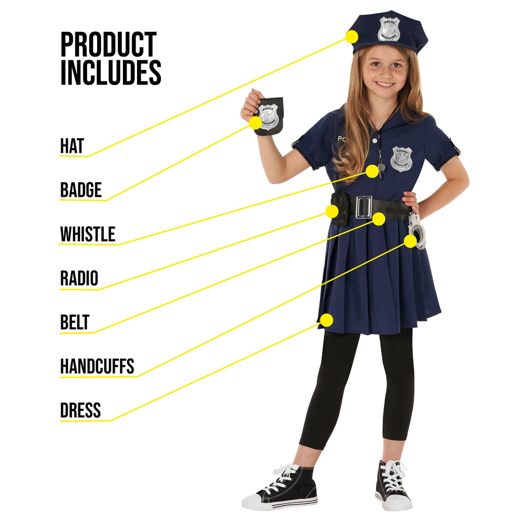  Navy Blue Police Girl Costume Toys Kids Officer Cop Uniform Dress Halloween Halloween Blue L