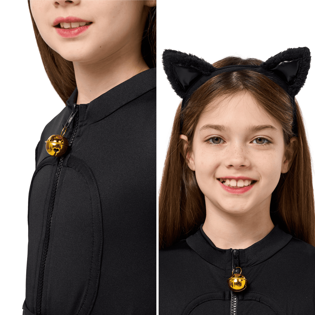  Black Cat Costume for Girls, Kids Cat Outfit Set with Tail, Child Black Cat Halloween Costume for Cosplay Party